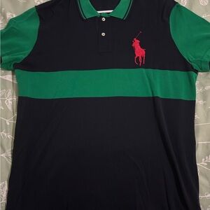 Ralph Lauren Polo Shirt - Navy and Green with Red Emblem
